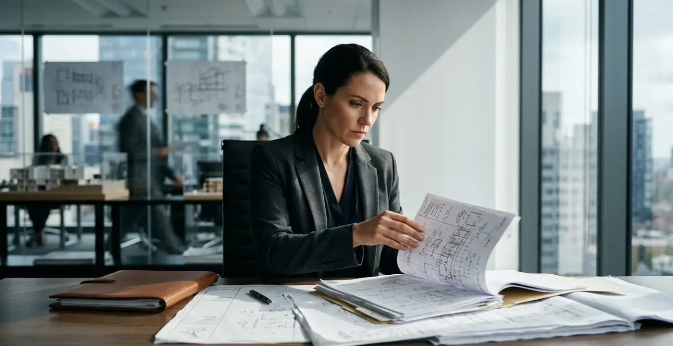 Avocat consultant des documents de construction et de protection juridique dans un bureau moderne