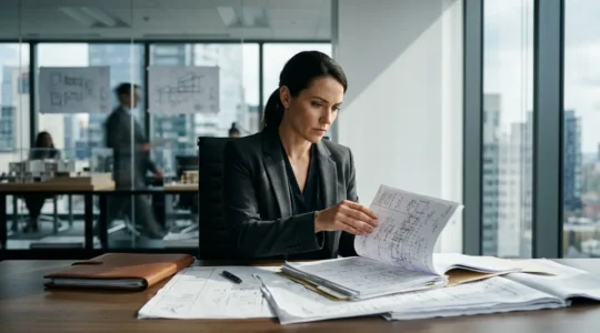 Avocat consultant des documents de construction et de protection juridique dans un bureau moderne