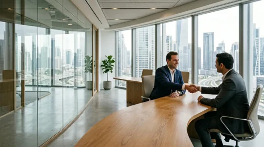 Bureau moderne de Multi-Family Office avec professionnels analysant des investissements alternatifs