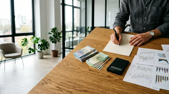 Stratégie d'optimisation fiscale avec graphiques et billets en euro