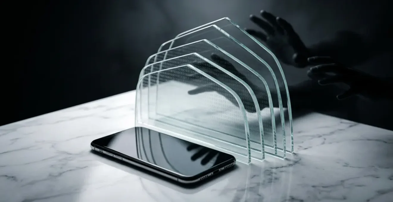 Illustration d'un smartphone verrouillé avec des symboles de sécurité bancaire