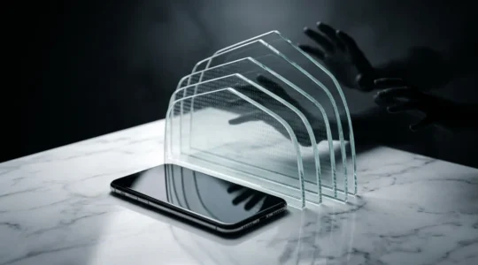 Illustration d'un smartphone verrouillé avec des symboles de sécurité bancaire