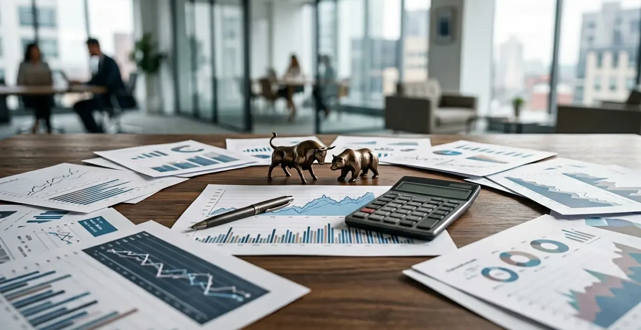 Investisseur analysant des graphiques de performance d'unités de compte dans un bureau moderne