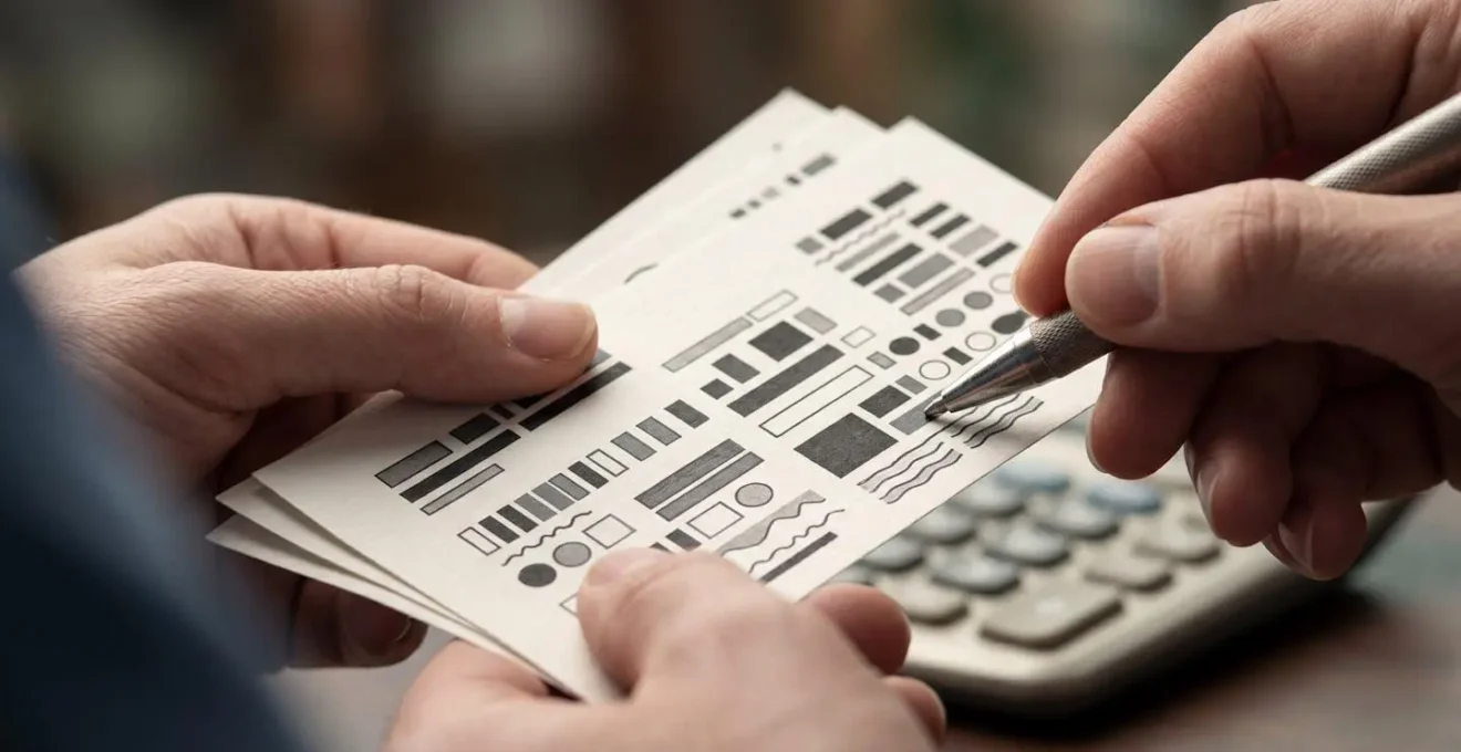 Gros plan sur des mains analysant des documents médicaux avec calculatrice