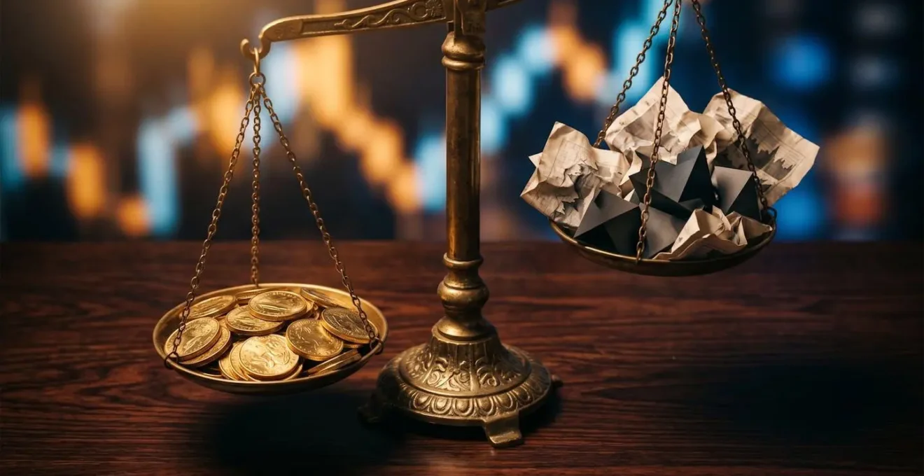 Métaphore visuelle des biais émotionnels de l'investisseur représentée par une balance déséquilibrée