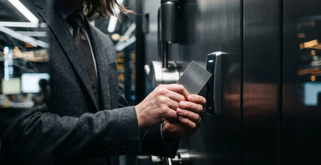 Métaphore visuelle d'une porte de coffre-fort se fermant sur des documents numériques