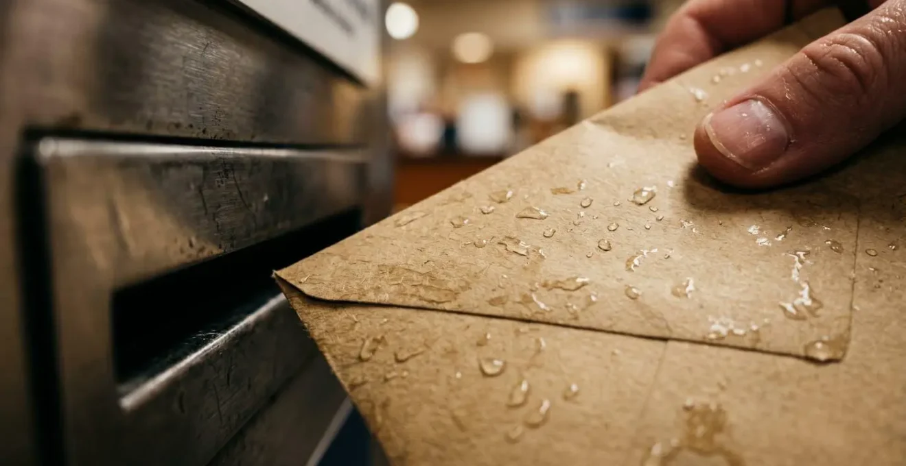 Main déposant une enveloppe recommandée avec accusé de réception à la poste