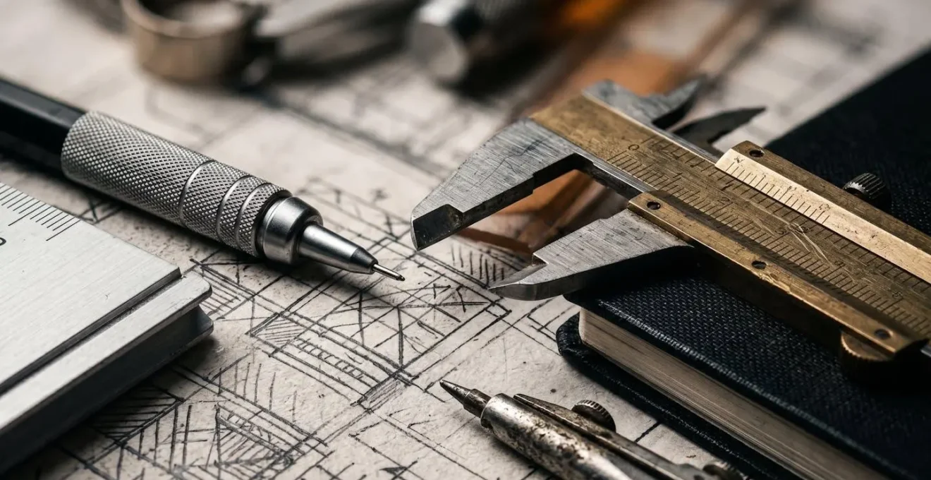 Expert en construction analysant des plans architecturaux avec des outils professionnels