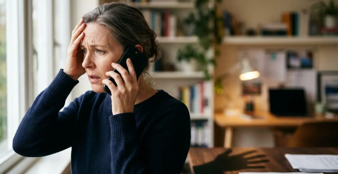 Représentation métaphorique de la manipulation psychologique lors d'une fraude téléphonique
