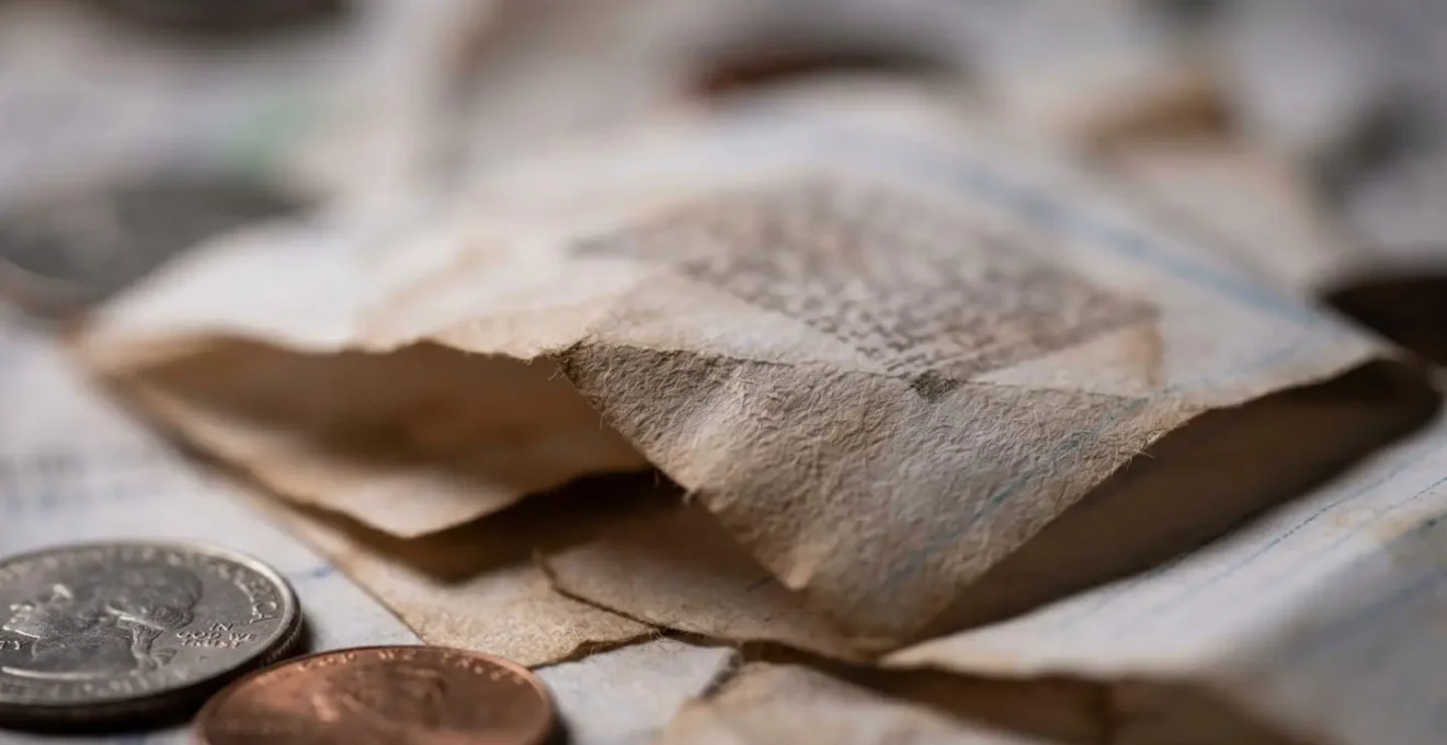 Vue macro de tickets de caisse et petites dépenses professionnelles éparpillés