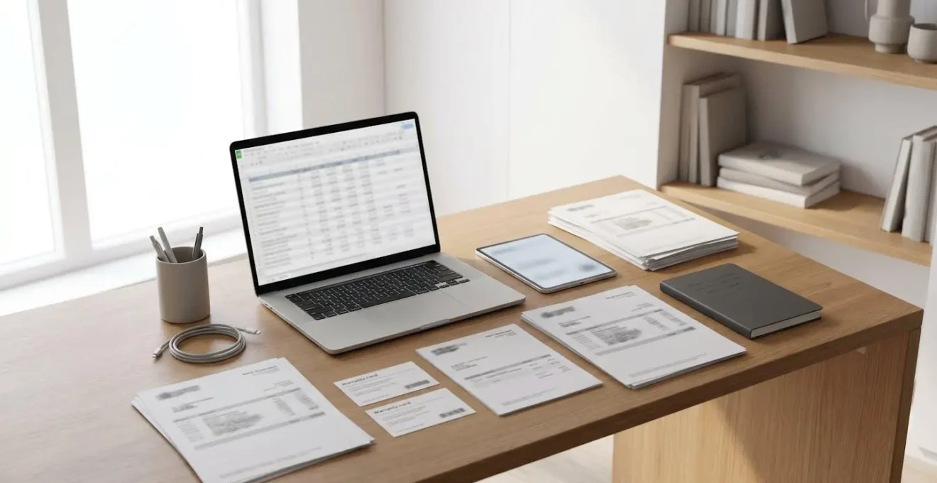 Bureau moderne avec documents numériques et preuves électroniques étalés